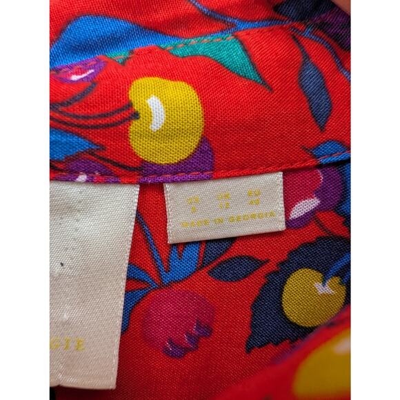 Anthropologie MAEVE Blithe Button Down Shirt Red Fruit Floral Challis - Picture 6 of 8